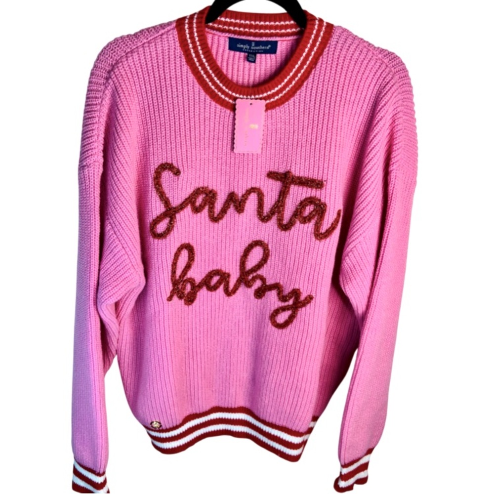 SIMPLY SOUTHERN Santa Baby Striped Sparkly Pink Christmas Sweater Size XXL - Picture 4 of 7